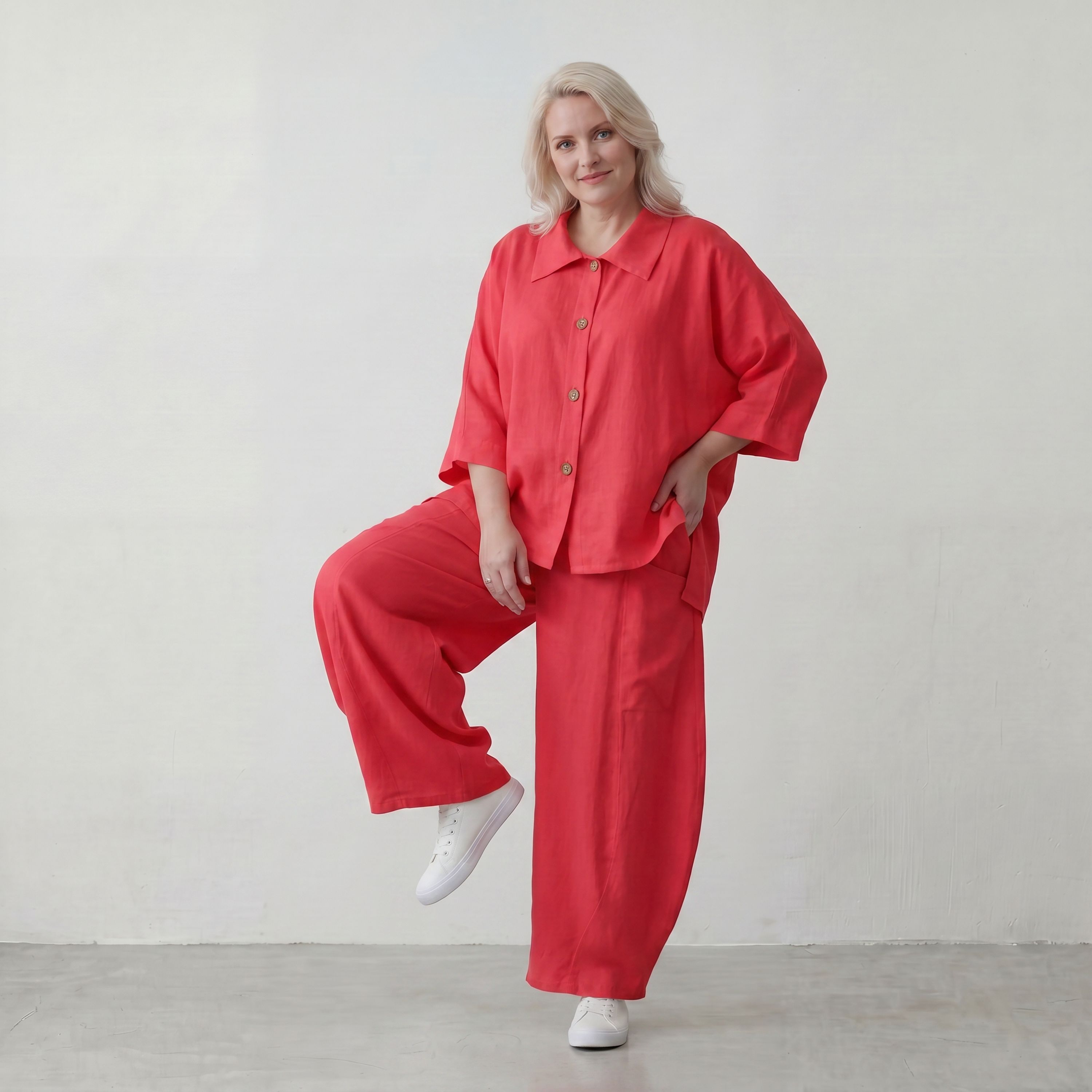 Fuchsia Leinenbluse Oversize Sommerbluse mit Lagenlook leicht zeitlos ausgefallen leger