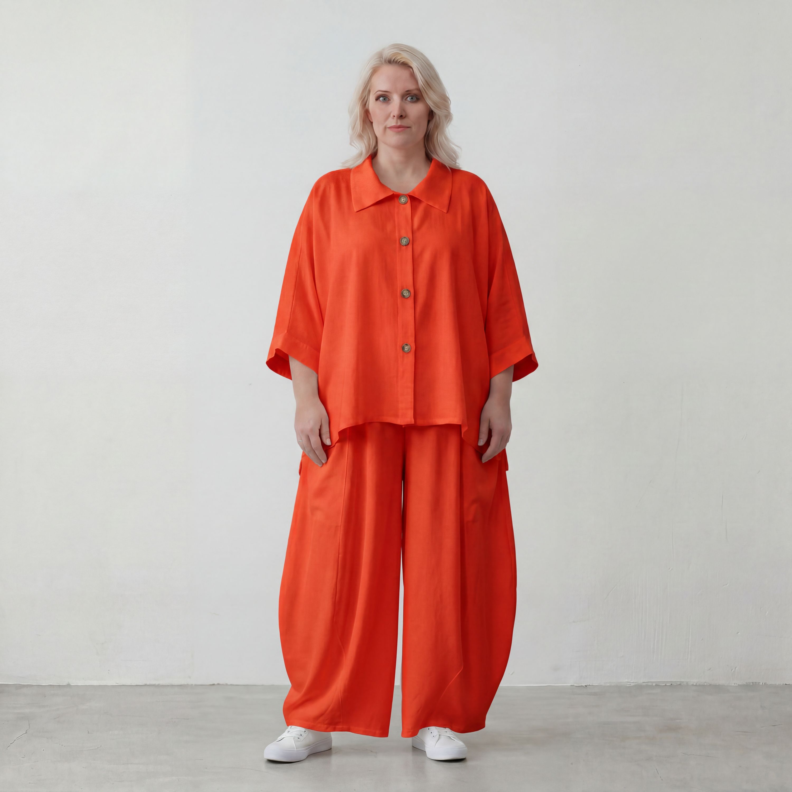Zeitlose Oversize Ballonhose in Hellrot mit luftigem Leinenlook leger ausgefallen modern