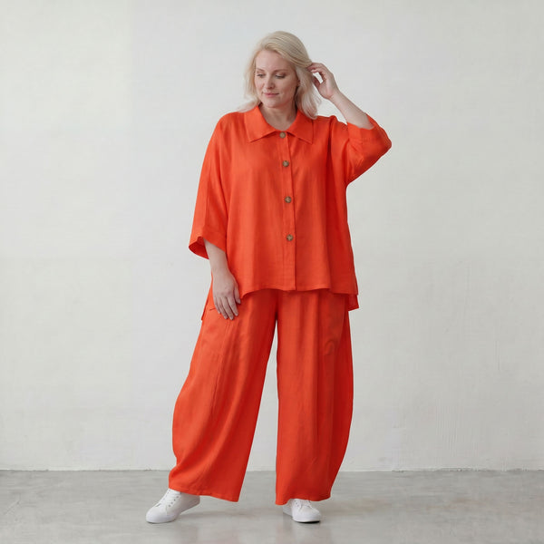 Zeitlose Oversize Ballonhose in Hellrot mit luftigem Leinenlook leger ausgefallen modern