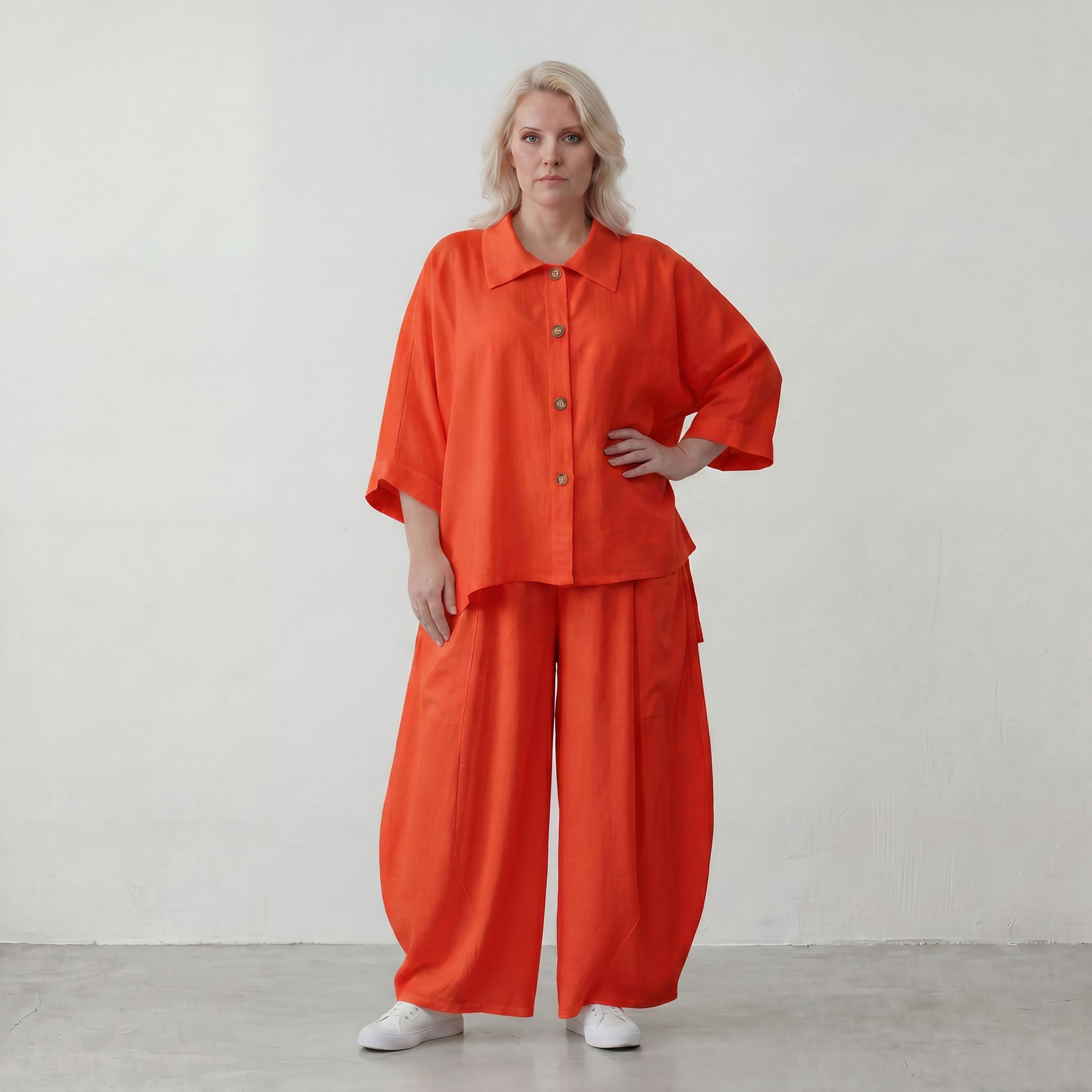 Leichte Hellrot fliessend Leinenoptik Bluse im Lagenlook Oversize leger modern sehr edel