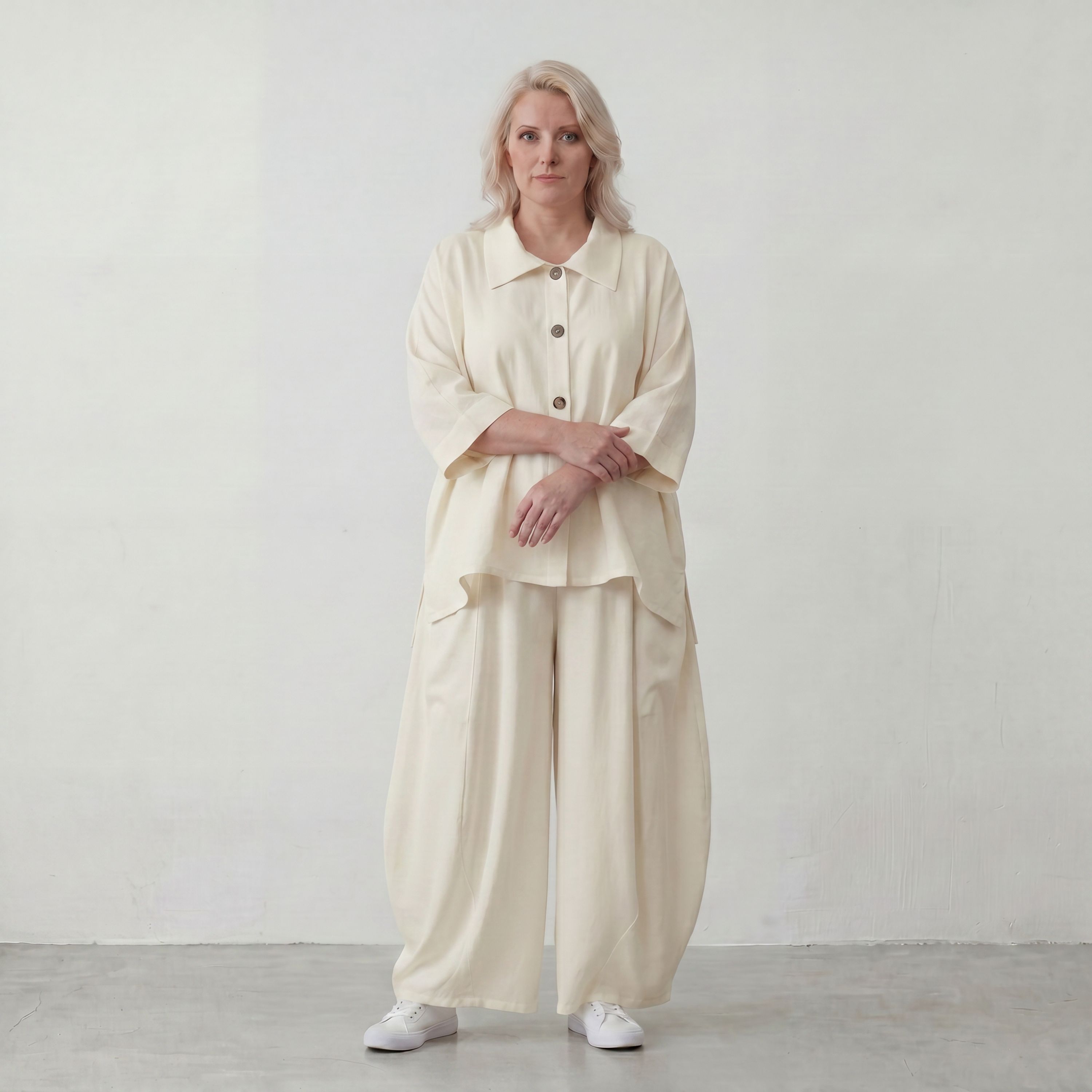 Creme Ballonhose im Lagenlook leger Oversize mit Leinengefühl zeitlos ausgefallen soft