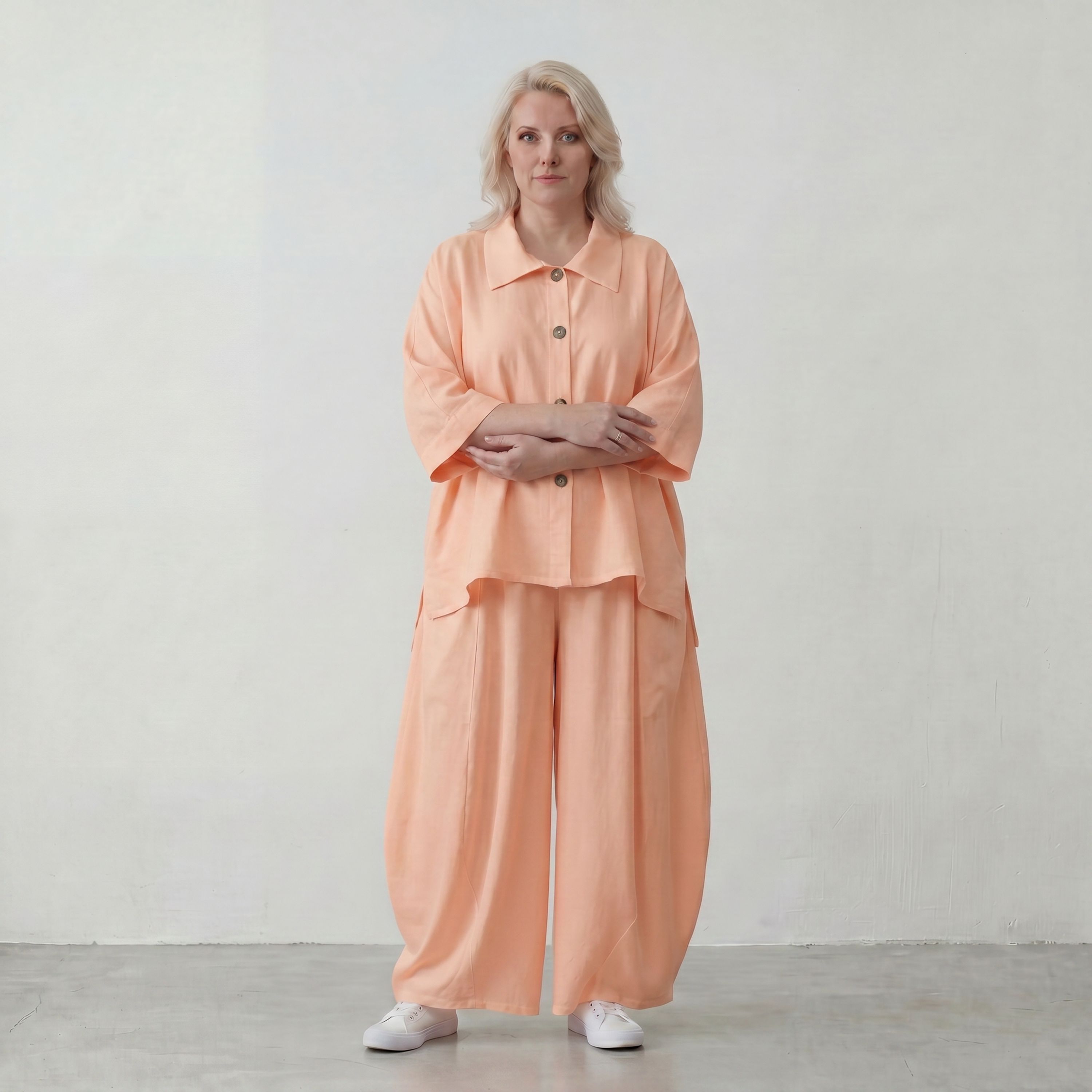 Leichte Mauve Bluse im legeren Oversize Lagenlook mit Hemdkragen zeitlos modern sanft