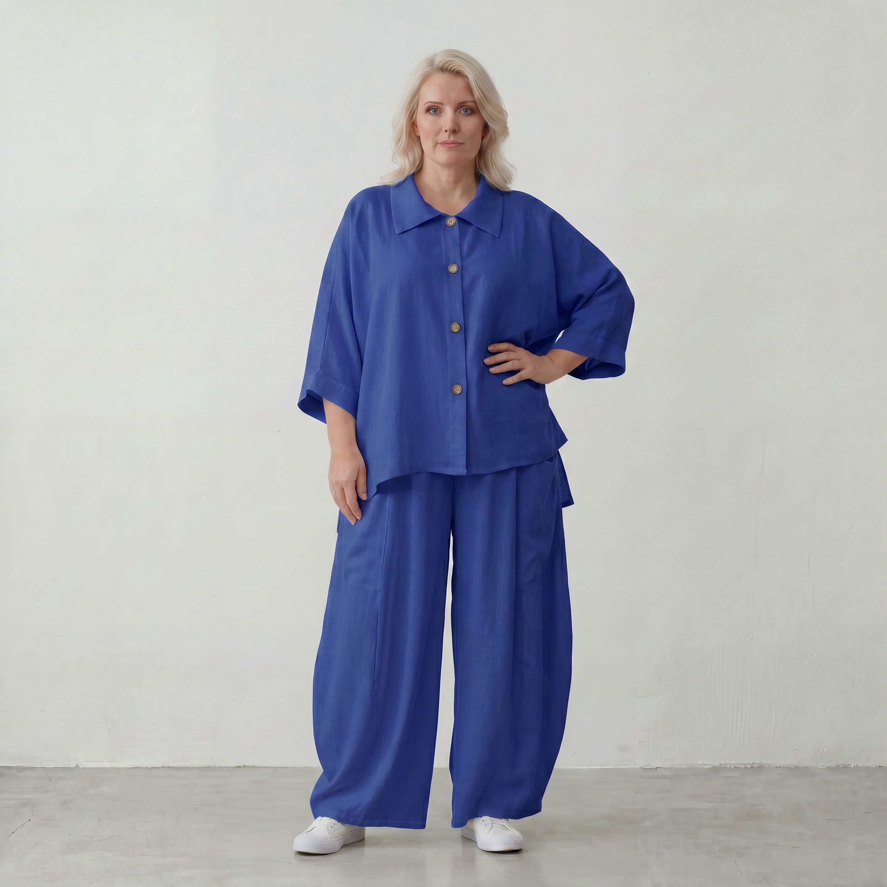 Royalblau Ballonhose im Lagenlook Oversize leger zeitlos edel aus Leinenmix luftig bequem