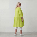 Apfelgrünes luftiges Leinenoptik Sommerkleid im Lagenlook Oversize leger zeitlos A Linie