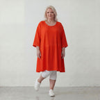 Zeitloses Oversize Lagenlook Kleid in Hellrot mit Leinenoptik leger und luftig locker