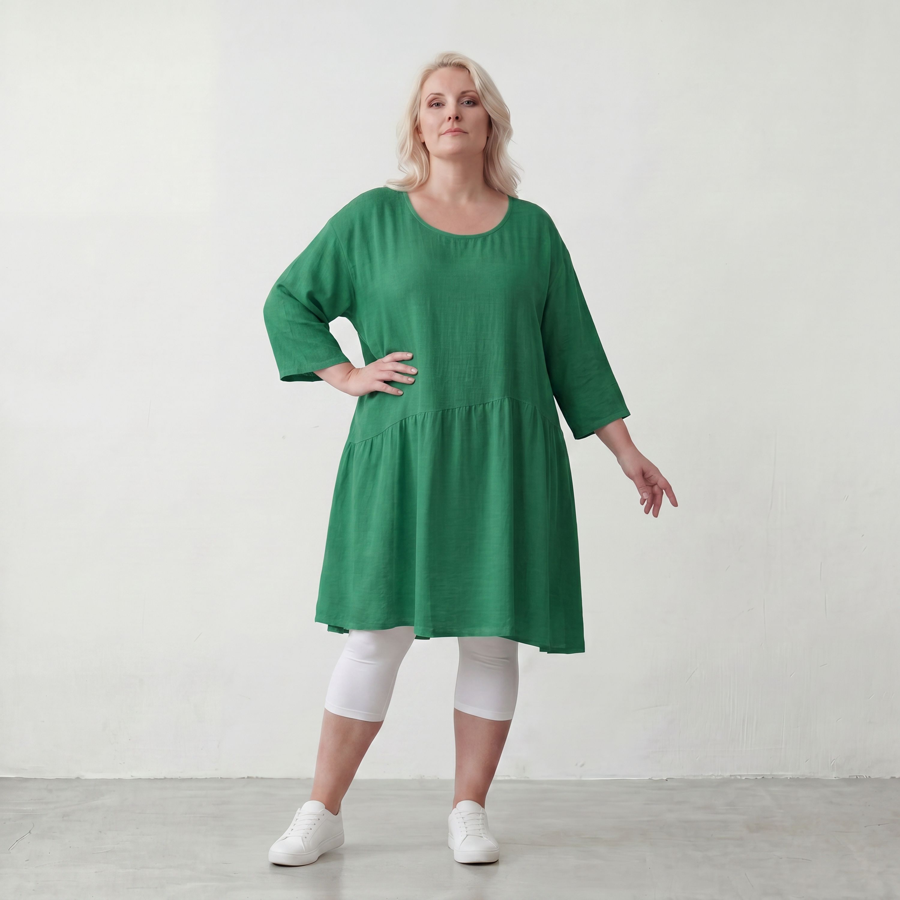 Zeitloses Oversize Lagenlook Kleid in Smaragdgrün mit Leinenoptik leger sehr ausgefallen