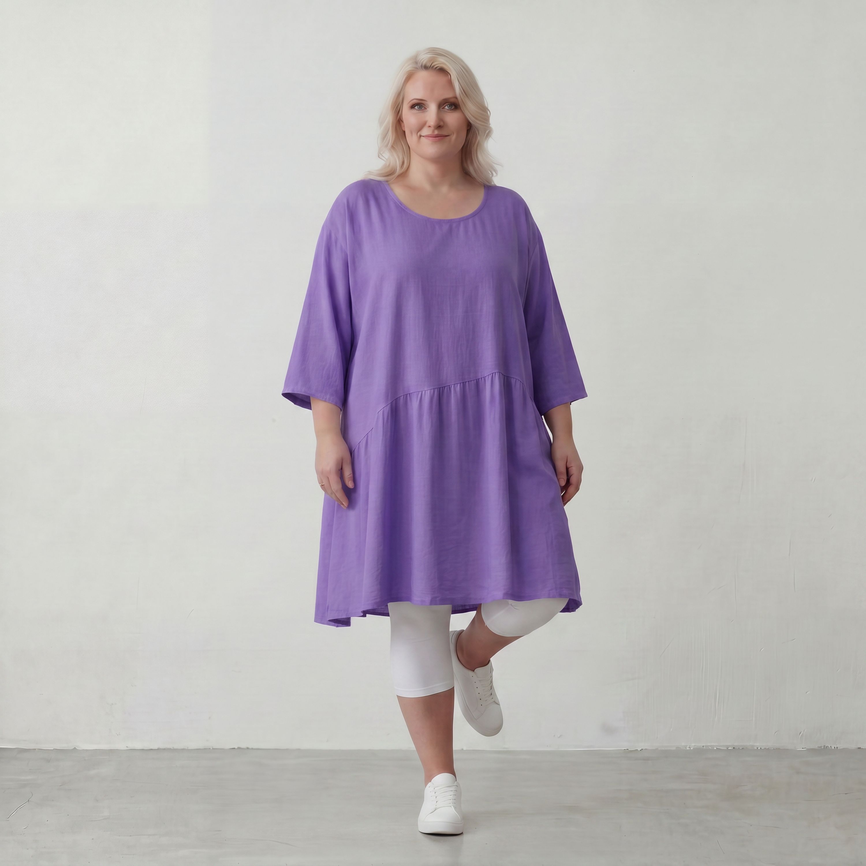 Flieder Lagenlook Kleid in legerem Oversize Stil zeitlos ausgefallen luftig weich fallend