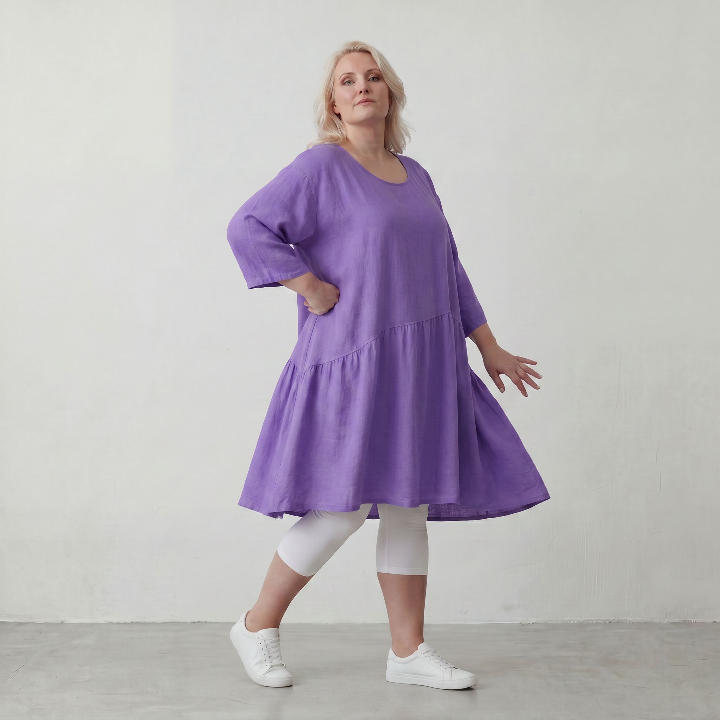 Flieder Lagenlook Kleid in legerem Oversize Stil zeitlos ausgefallen luftig weich fallend