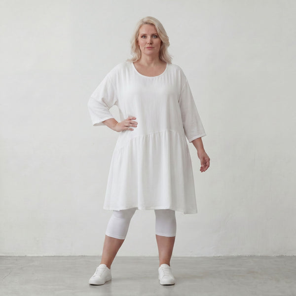 Weißes Leinenkleid im Lagenlook Oversize A Linie leger zeitlos mit Taschen luftig leicht