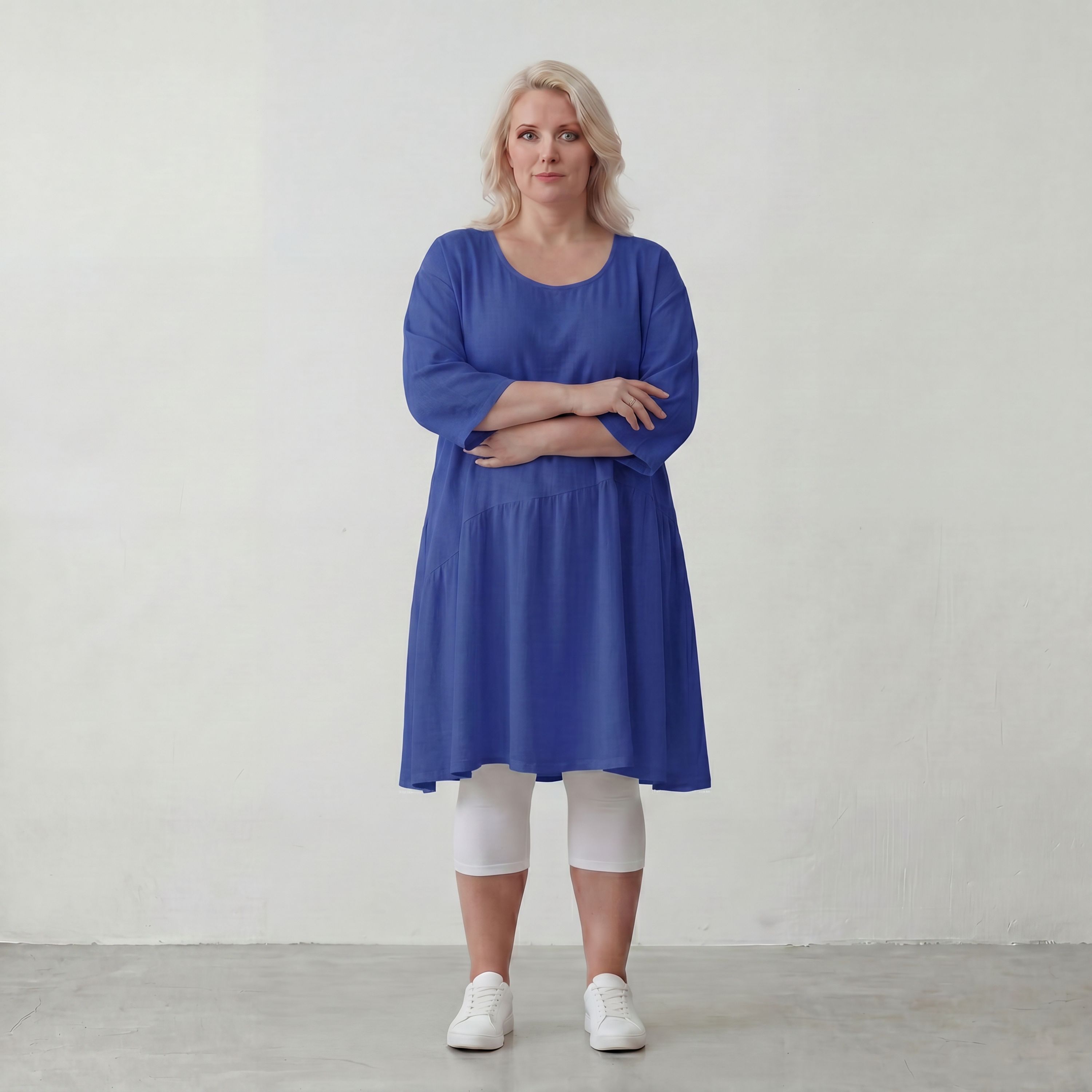 Royalblau Leinenlook Kleid im Lagenlook Oversize leger zeitlos elegant luftig weich weich