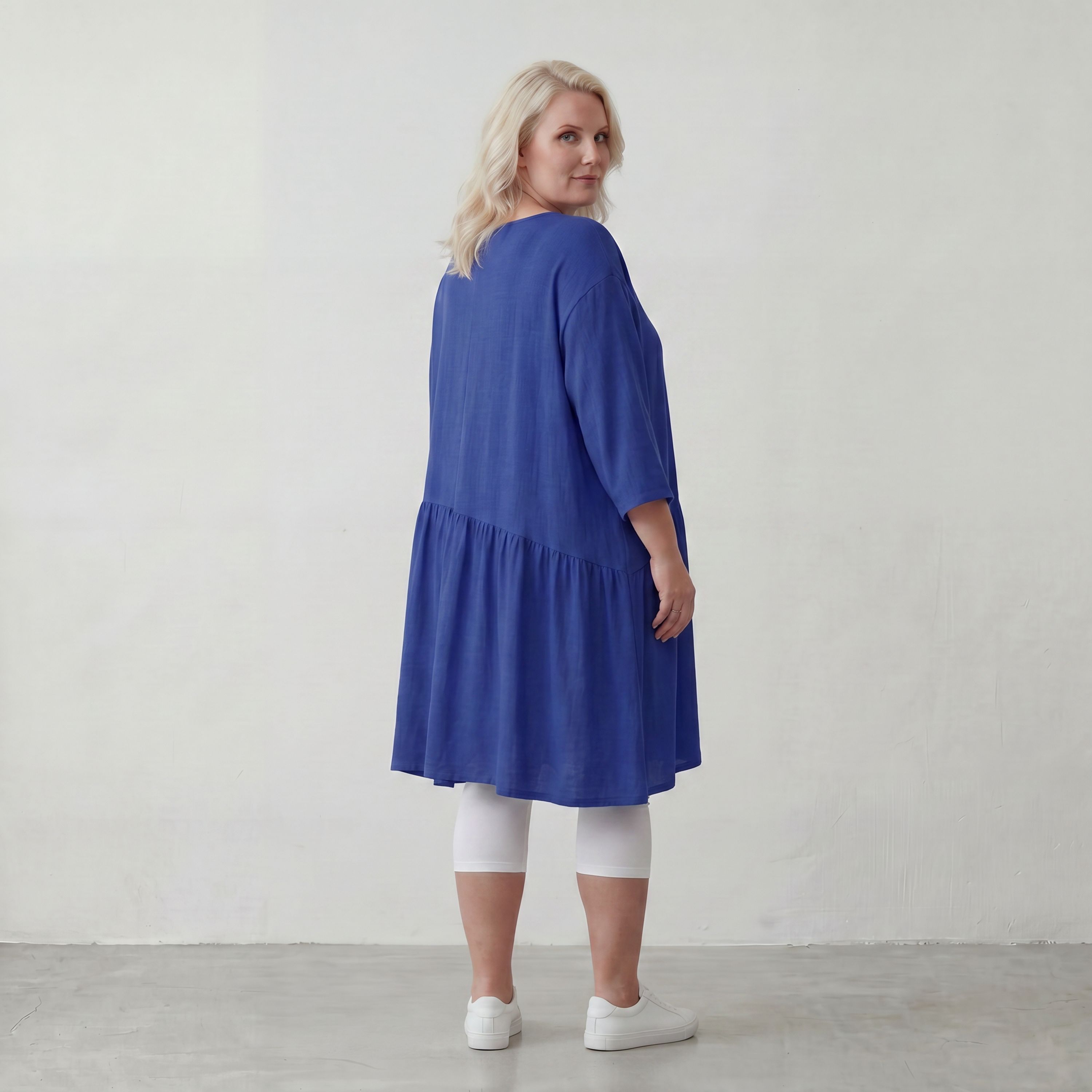 Royalblau Leinenlook Kleid im Lagenlook Oversize leger zeitlos elegant luftig weich weich