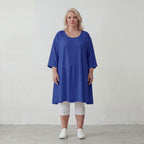 Royalblau Leinenlook Kleid im Lagenlook Oversize leger zeitlos elegant luftig weich weich