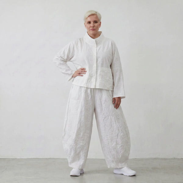 Luftige Ballon Hose im ausgefallenen Lagenlook mit crash Popeline und lässigem Oversize-Stil, Weiß