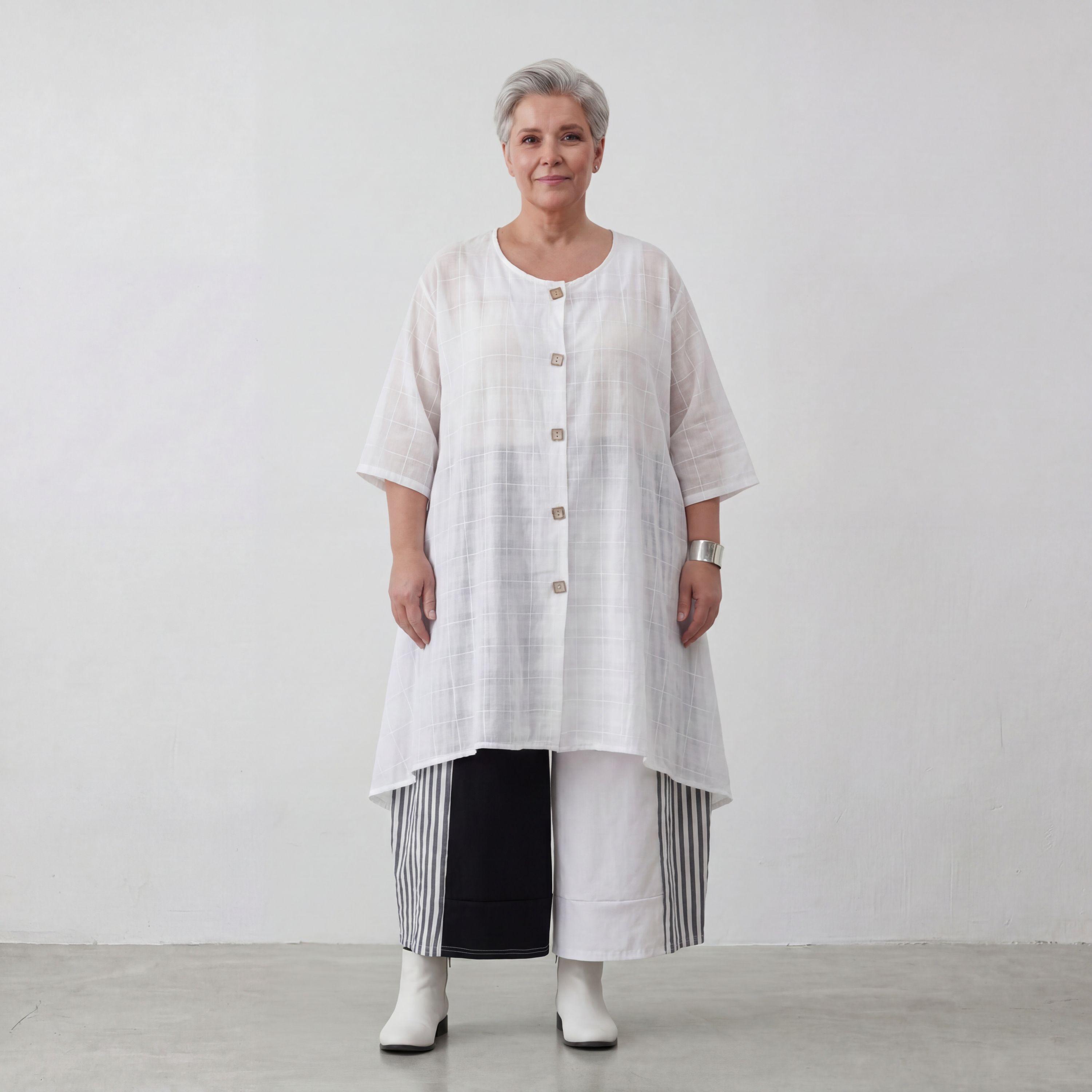 Zeitlose Weiß Baumwolljacke im Lagenlook Oversize A Linie leger modern edel Stil Design