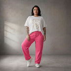 Damen Hose Lagenlook Baumwolle Pink, Karottenschnitt, Elastikbund, Oversize große Größen – Funky Diva