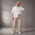 Damen Hose Lagenlook Baumwolle Beige, Fransen, Oversize große Größen – Funky Diva