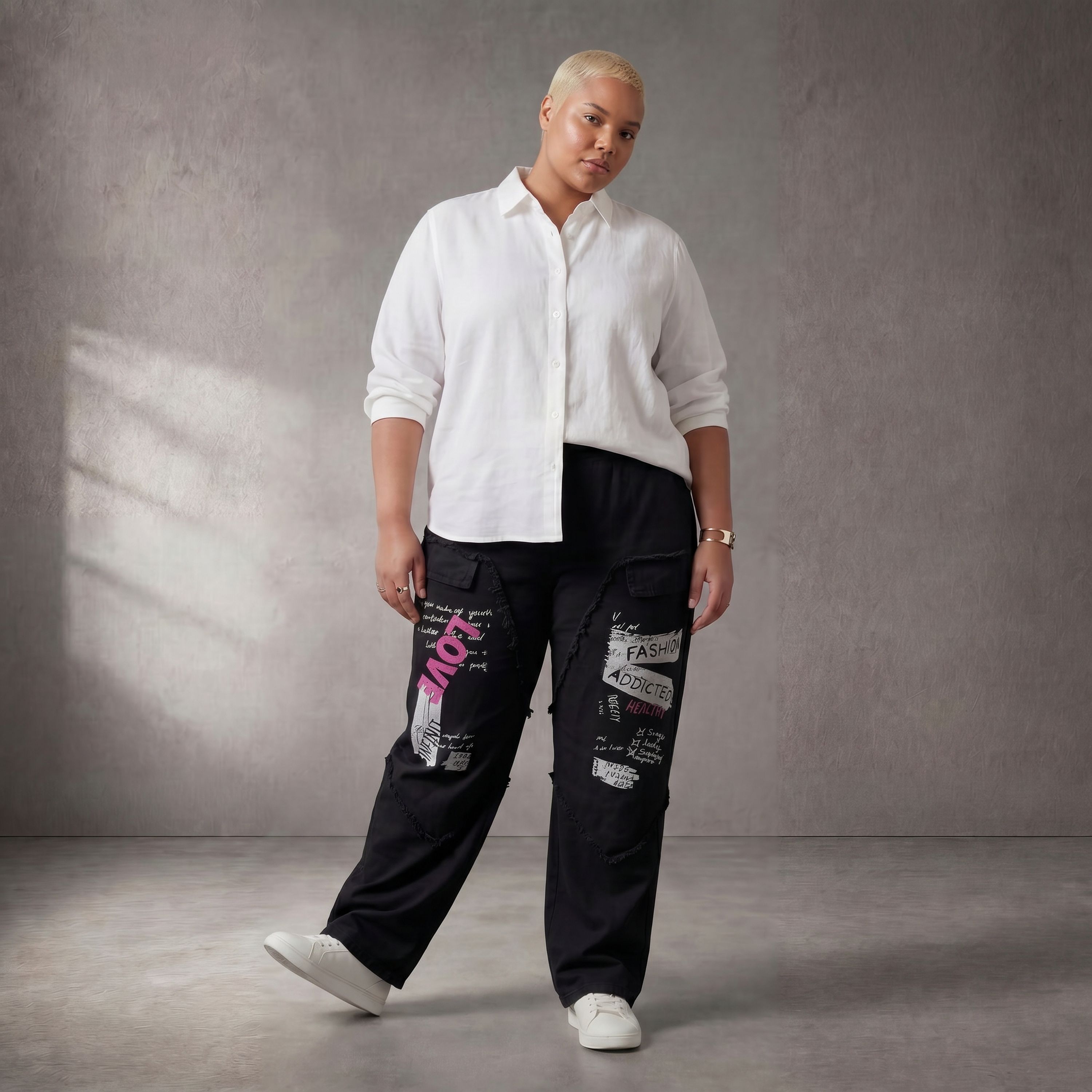 Damen Hose Lagenlook Baumwolle Schwarz, Elastikbund, Oversize große Größen – Funky Diva