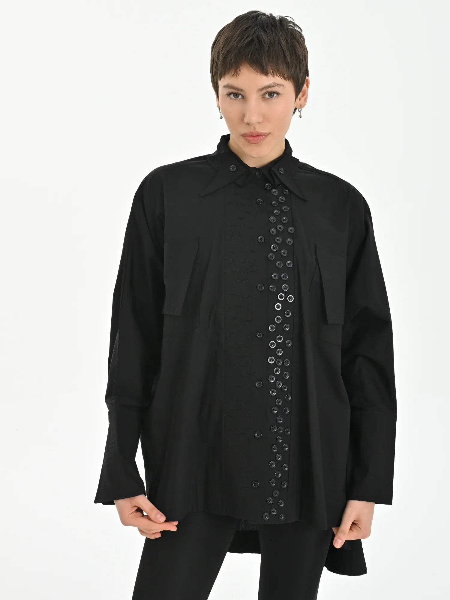  A-Form Bigshirt von Just Angels aus Baumwolle, 1007, Schwarz, Schick, Modern, Bequem, Schick