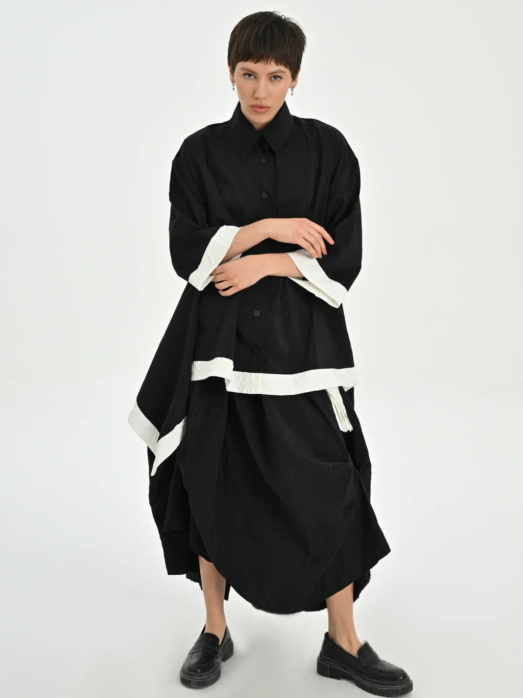  A-Form Bluse von Les Mios aus Baumwolle, 7013, Schwarz, Schick, Modern, Bequem, Schick