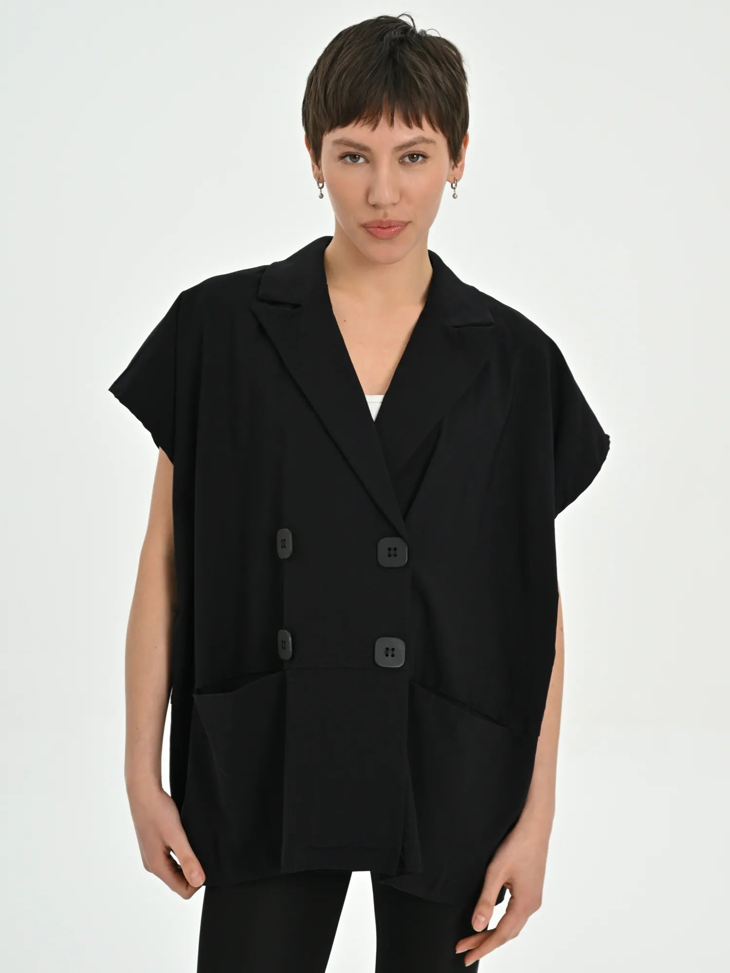  Les Mios Jacke in gerader Form, aus Baumwolle, 7025, Schwarz, Schick, Modern, Bequem