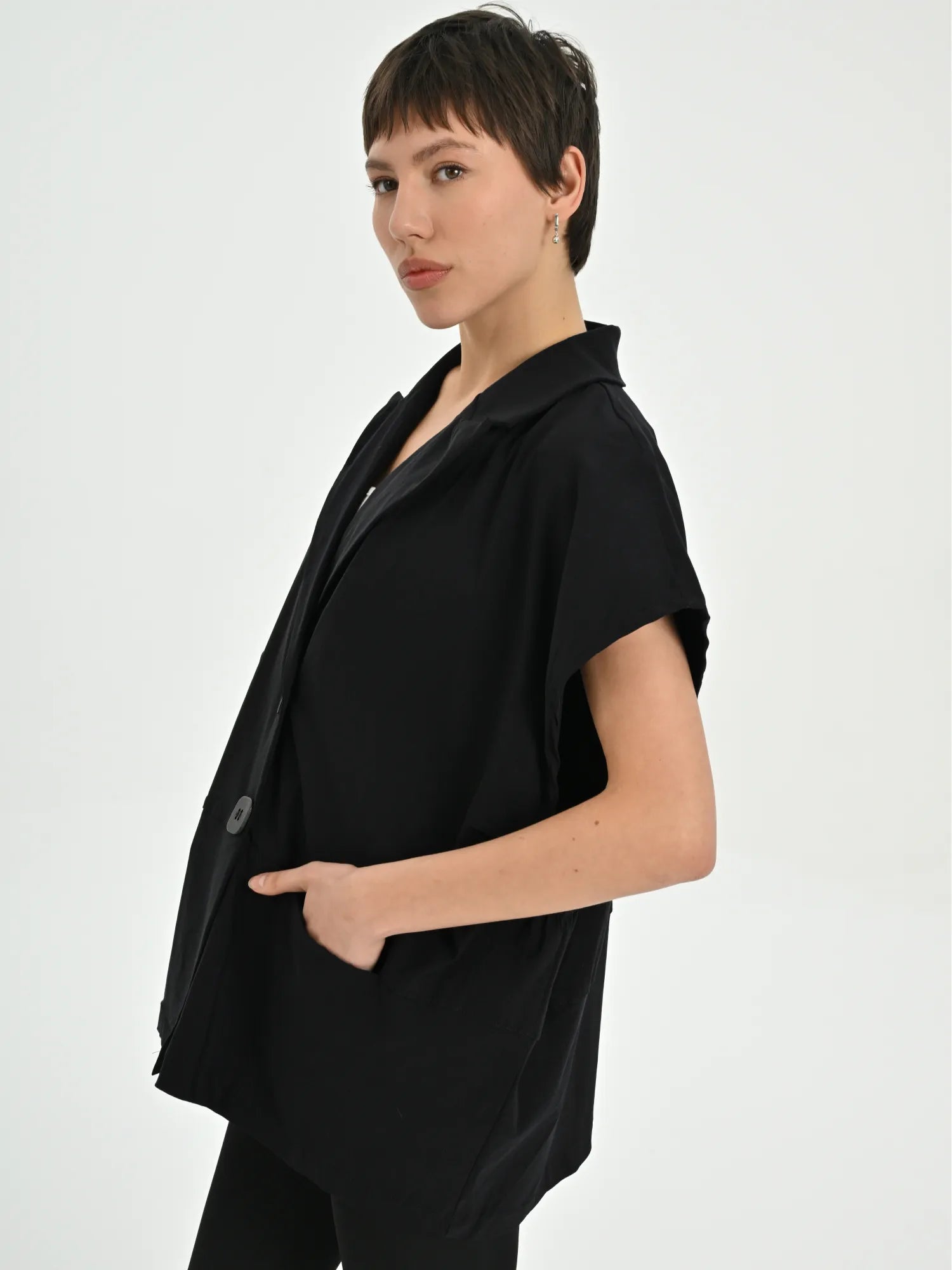  Les Mios Jacke in gerader Form, aus Baumwolle, 7025, Schwarz, Schick, Modern, Bequem