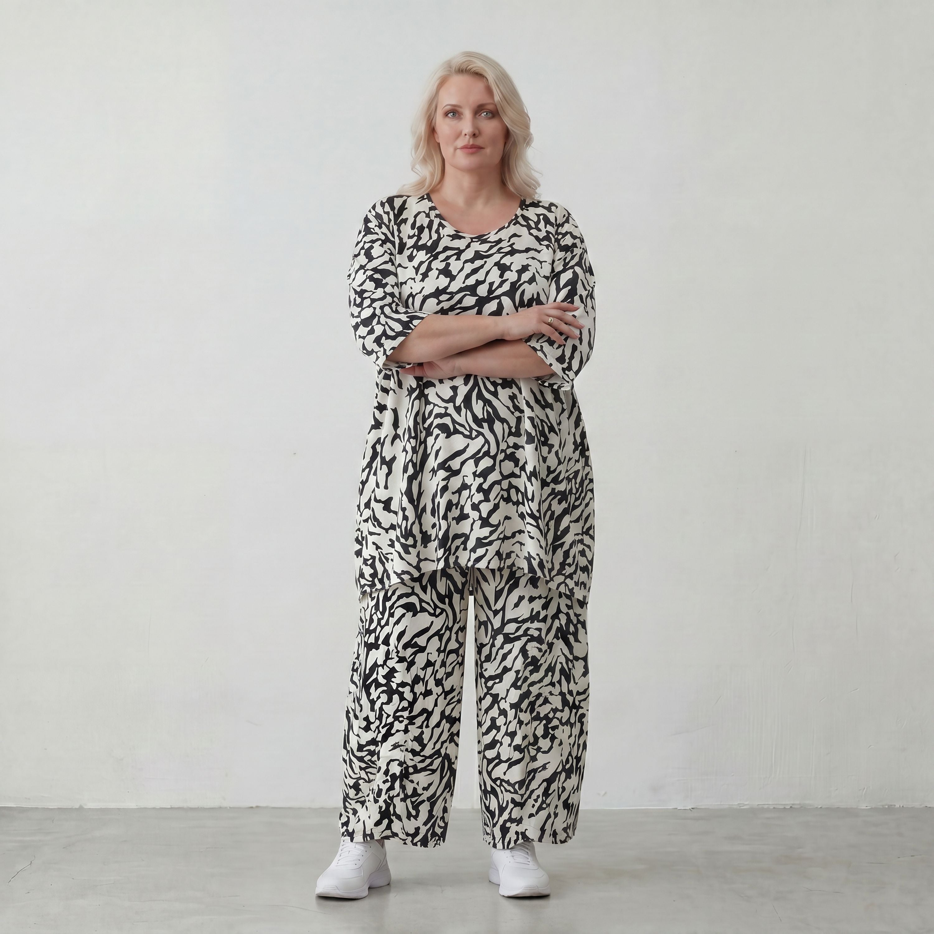 Ballonhose Weiß/Schwarz im Lagenlook leger Oversize weich fliessend zeitlos luftig chic