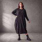 Damen Kleid Lagenlook Baumwolle Schwarz, Ballonschnitt, Langarm, Oversize große Größen – Funky Diva