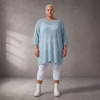 Damen Shirt Lagenlook Baumwolle Hellblau, gerader Schnitt, Kurzarm, Oversize große Größen – Funky Diva