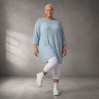 Damen Shirt Lagenlook Baumwolle Hellblau, gerader Schnitt, Kurzarm, Oversize große Größen – Funky Diva