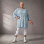 Damen Shirt Lagenlook Baumwolle Hellblau, gerader Schnitt, Kurzarm, Oversize große Größen – Funky Diva