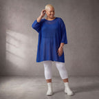 Damen Shirt Lagenlook Baumwolle Blau, gerader Schnitt, Kurzarm, Oversize große Größen – Funky Diva