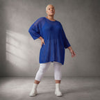 Damen Shirt Lagenlook Baumwolle Blau, gerader Schnitt, Kurzarm, Oversize große Größen – Funky Diva
