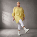 Damen Shirt Lagenlook Baumwolle Gelb, gerader Schnitt, Kurzarm, Oversize große Größen – Funky Diva