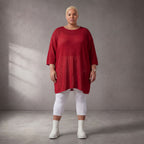 Damen Shirt Lagenlook Baumwolle Rot, gerader Schnitt, Kurzarm, Oversize große Größen – Funky Diva