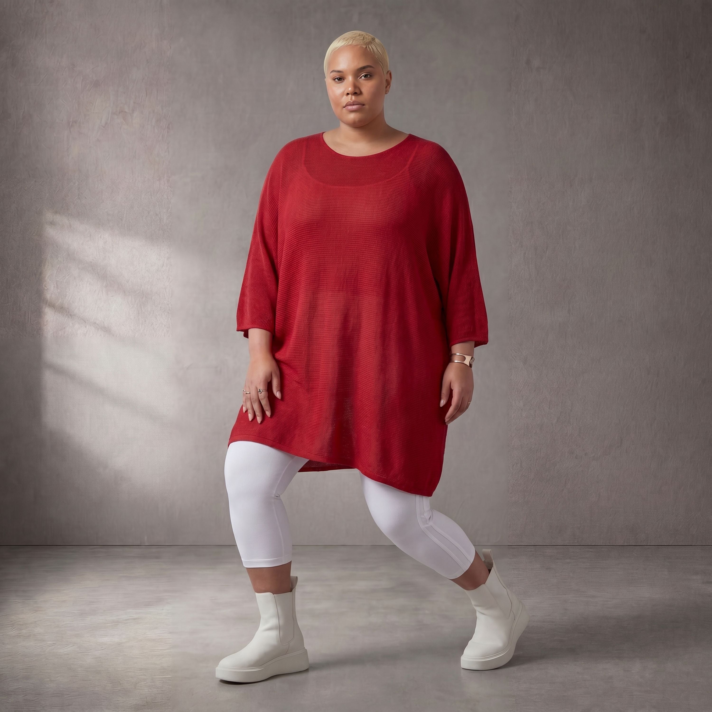 Damen Shirt Lagenlook Baumwolle Rot, gerader Schnitt, Kurzarm, Oversize große Größen – Funky Diva