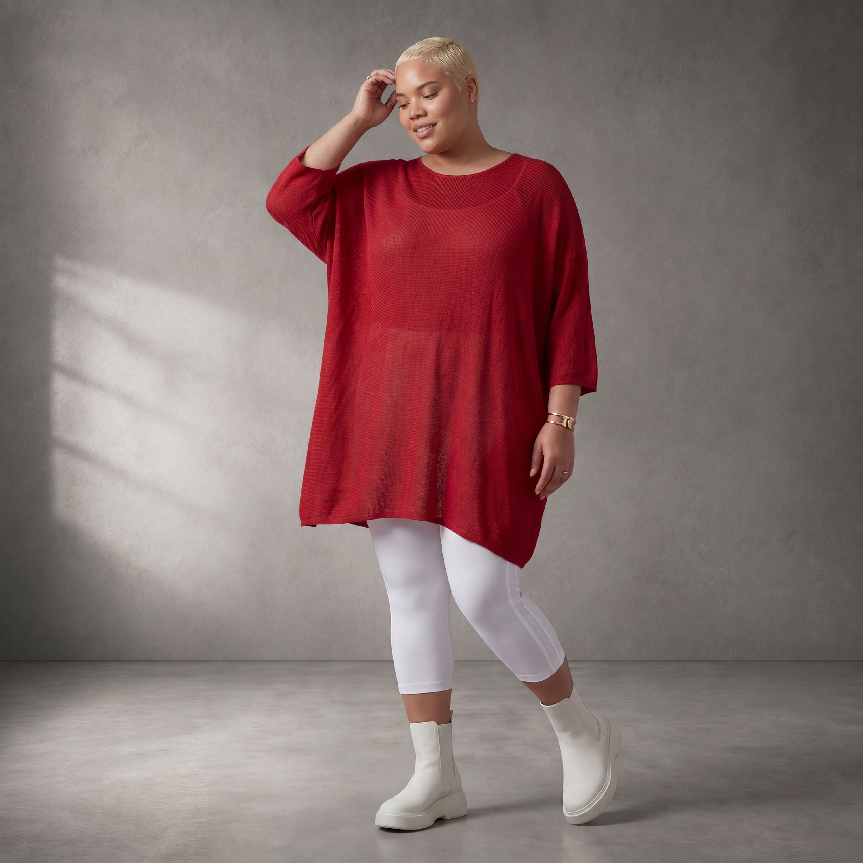 Damen Shirt Lagenlook Baumwolle Rot, gerader Schnitt, Kurzarm, Oversize große Größen – Funky Diva