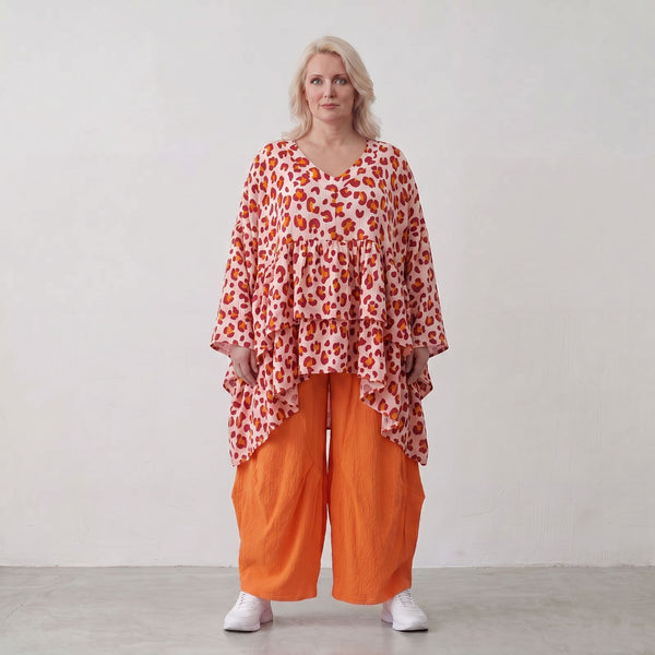 Damen Shirt Lagenlook Baumwolle Rose/Rot, Oversized, Kurzarm, V-Ausschnitt, Oversize große Größen – AKH Fashion