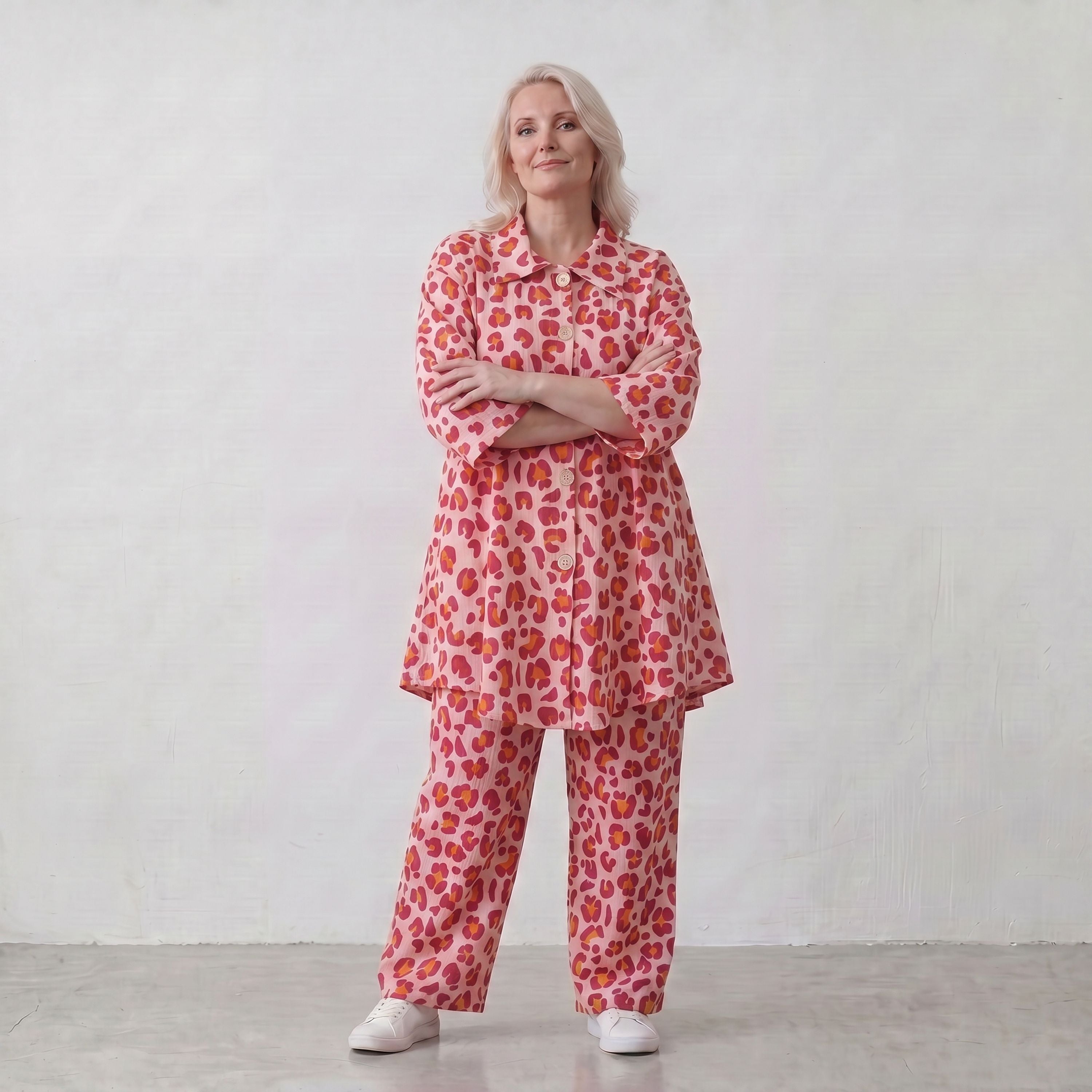 Damen Hose Lagenlook Baumwolle Rose/Rot, gerader Schnitt, Elastikbund, Oversize große Größen – AKH Fashion
