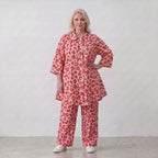 Damen Hose Lagenlook Baumwolle Rose/Rot, gerader Schnitt, Elastikbund, Oversize große Größen – AKH Fashion