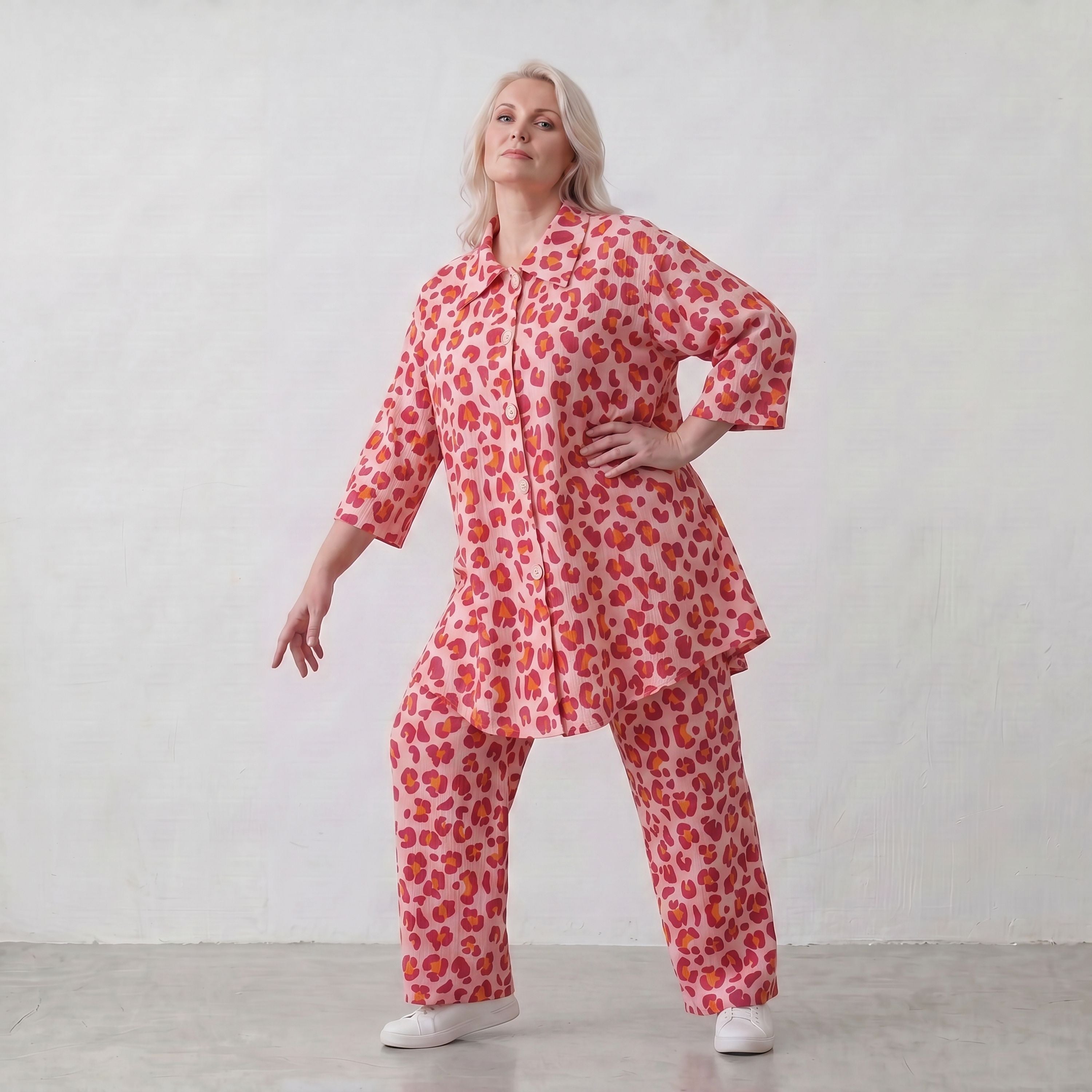 Damen Bluse Lagenlook Baumwolle Rose/Rot, gerader Schnitt, Knopfleiste, Oversize große Größen – AKH Fashion