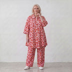 Damen Bluse Lagenlook Baumwolle Rose/Rot, gerader Schnitt, Knopfleiste, Oversize große Größen – AKH Fashion