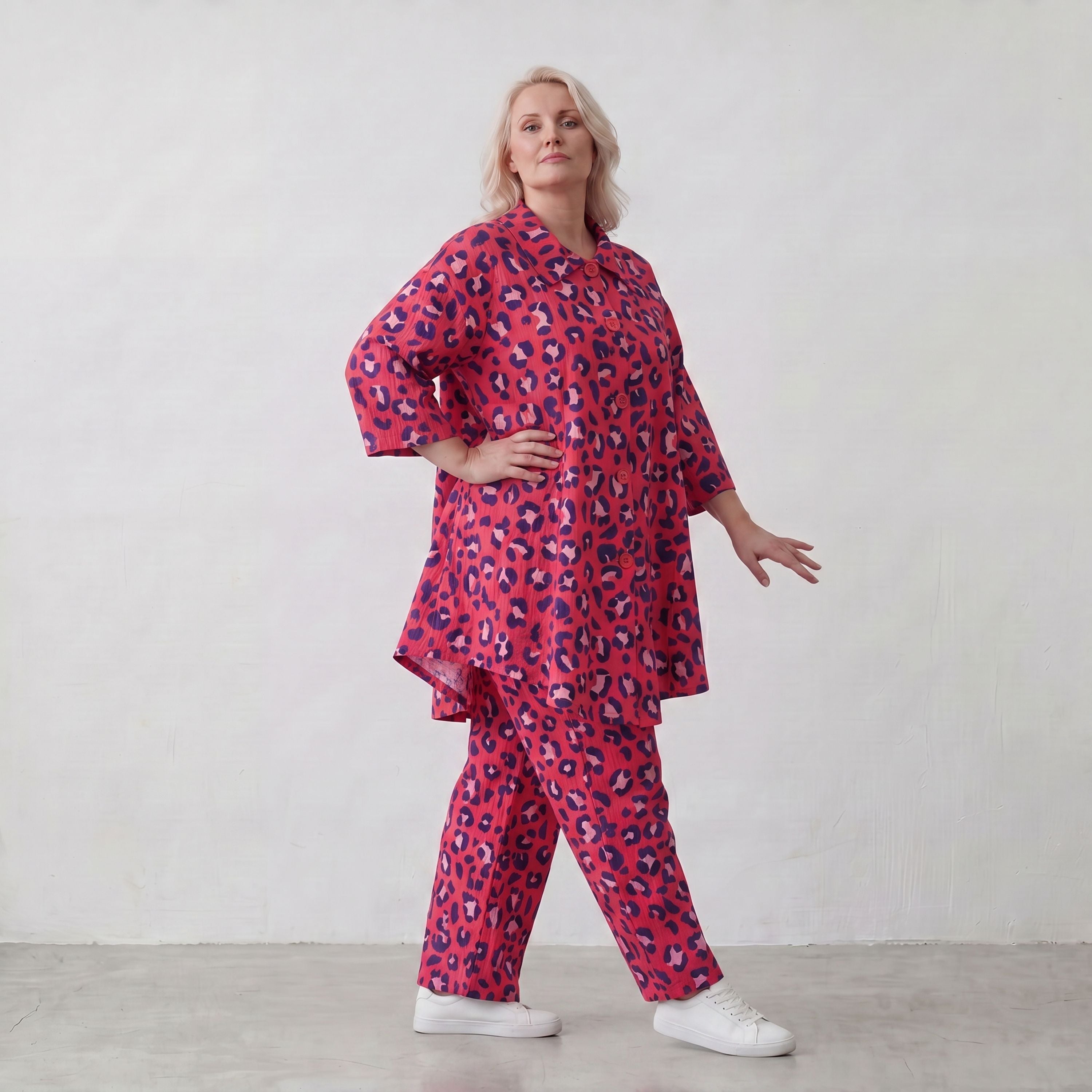 Damen Hose Lagenlook Baumwolle Fuchsia/Marine, Flügeltaschen, Oversize große Größen – AKH Fashion