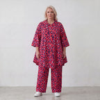 Damen Bluse Lagenlook Baumwolle Fuchsia/Marine, 3/4-Arm, Knopfleiste, Oversize große Größen – AKH Fashion