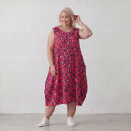 Damen Kleid Lagenlook Baumwolle Fuchsia/Marine, Ballonschnitt, Taschen, Oversize große Größen – AKH Fashion