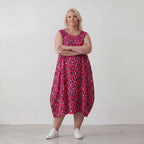 Damen Kleid Lagenlook Baumwolle Fuchsia/Marine, Ballonschnitt, Taschen, Oversize große Größen – AKH Fashion