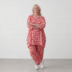 Damen Hose Lagenlook Baumwolle Rose/Rot, Ballonschnitt, Elastikbund, Oversize große Größen – AKH Fashion