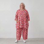 Damen Shirt Lagenlook Baumwolle Rose/Rot, A-Form, Taschen, Oversize große Größen – AKH Fashion