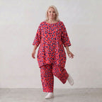 Damen Shirt Lagenlook Baumwolle Fuchsia/Marine, A-Form, 3/4-Arm, Taschen, Oversize große Größen – AKH Fashion