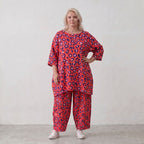 Damen Hose Lagenlook Baumwolle Fuchsia/Marine, Ballonschnitt, Elastikbund, Oversize große Größen – AKH Fashion