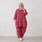 Damen Hose Lagenlook Baumwolle Fuchsia/Marine, Ballonschnitt, Elastikbund, Oversize große Größen – AKH Fashion